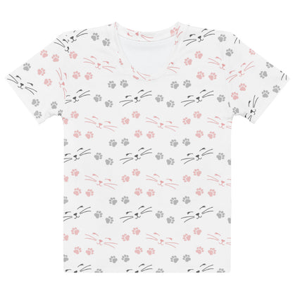 Women's Pink and Gray Cat Paw Print T-Shirt – Soft Stretch Jersey Tee