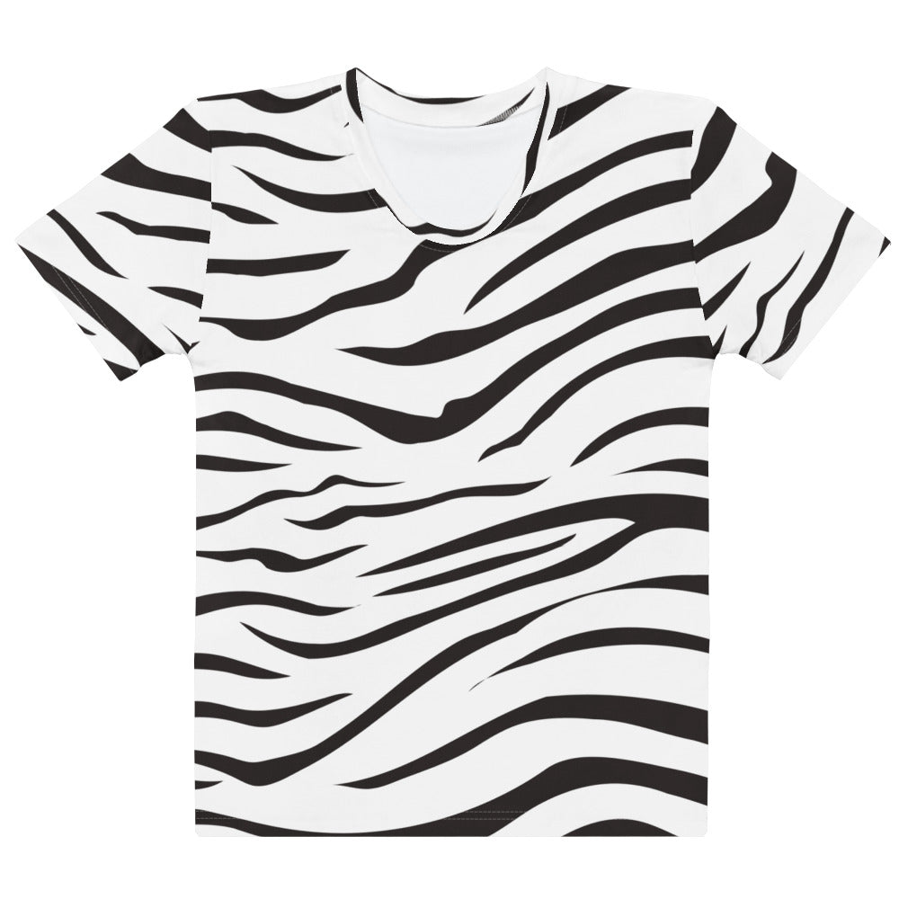 Women’s zebra stripes short sleeve t-shirt in black and white soft stretch jersey with classic crew neck