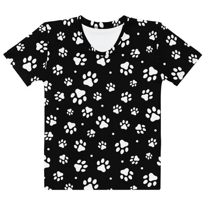 Women's Black Paw Print T-Shirt – Soft Stretch Jersey Tee