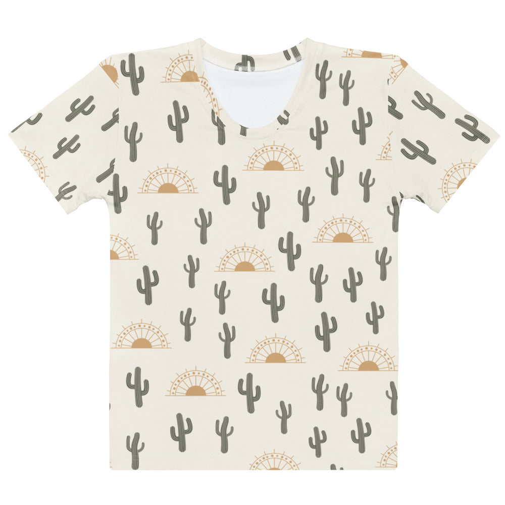Women's Cactus Desert Sunrise T-Shirt – Soft Stretch Jersey Tee