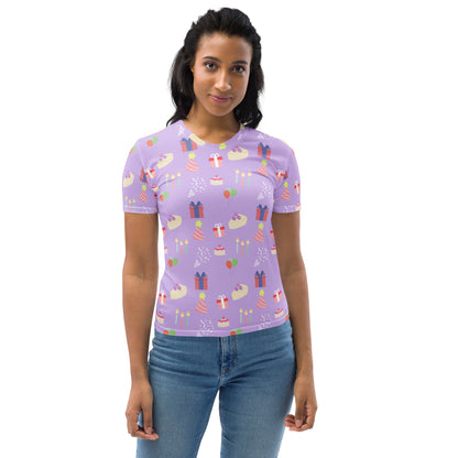 Women's Purple Birthday Party T-Shirt – Soft Stretch Jersey Tee
