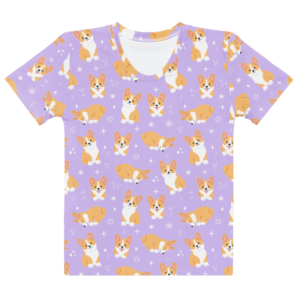 Women's Purple Corgi Dog T-Shirt – Soft Stretch Jersey Tee