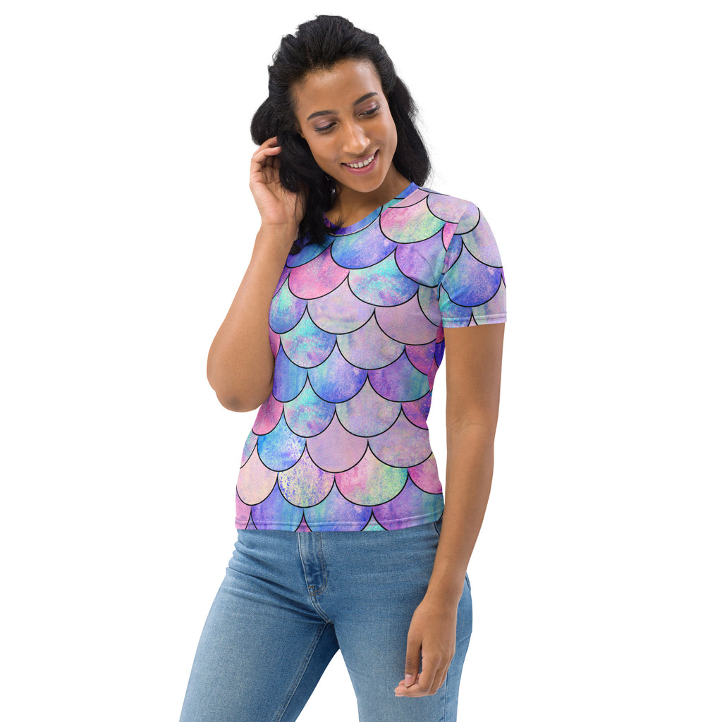 Women's Pastel Mermaid Scale T-Shirt – Soft Stretch Jersey Tee
