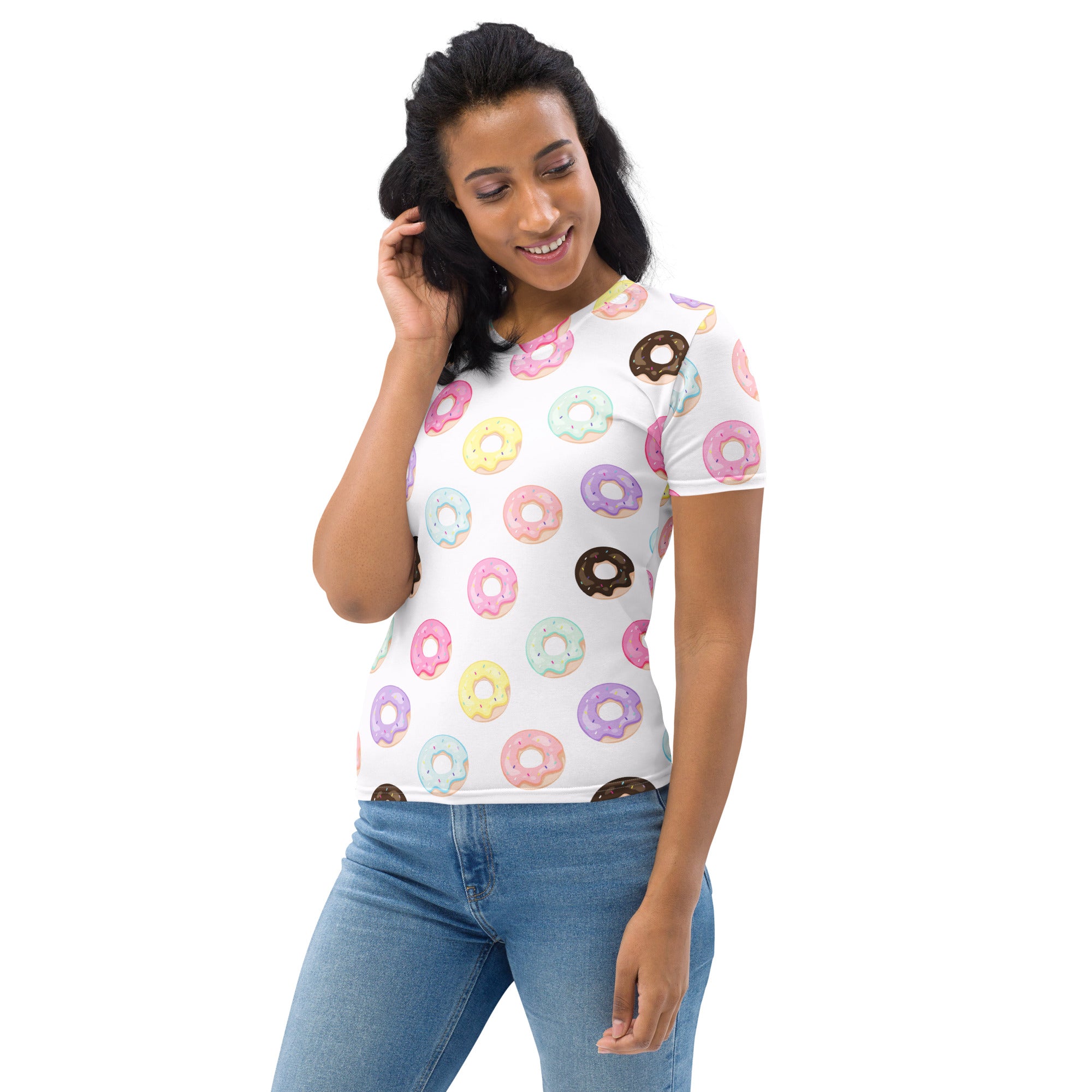 Women's Colorful Donuts T-Shirt – Soft Stretch Jersey Tee
