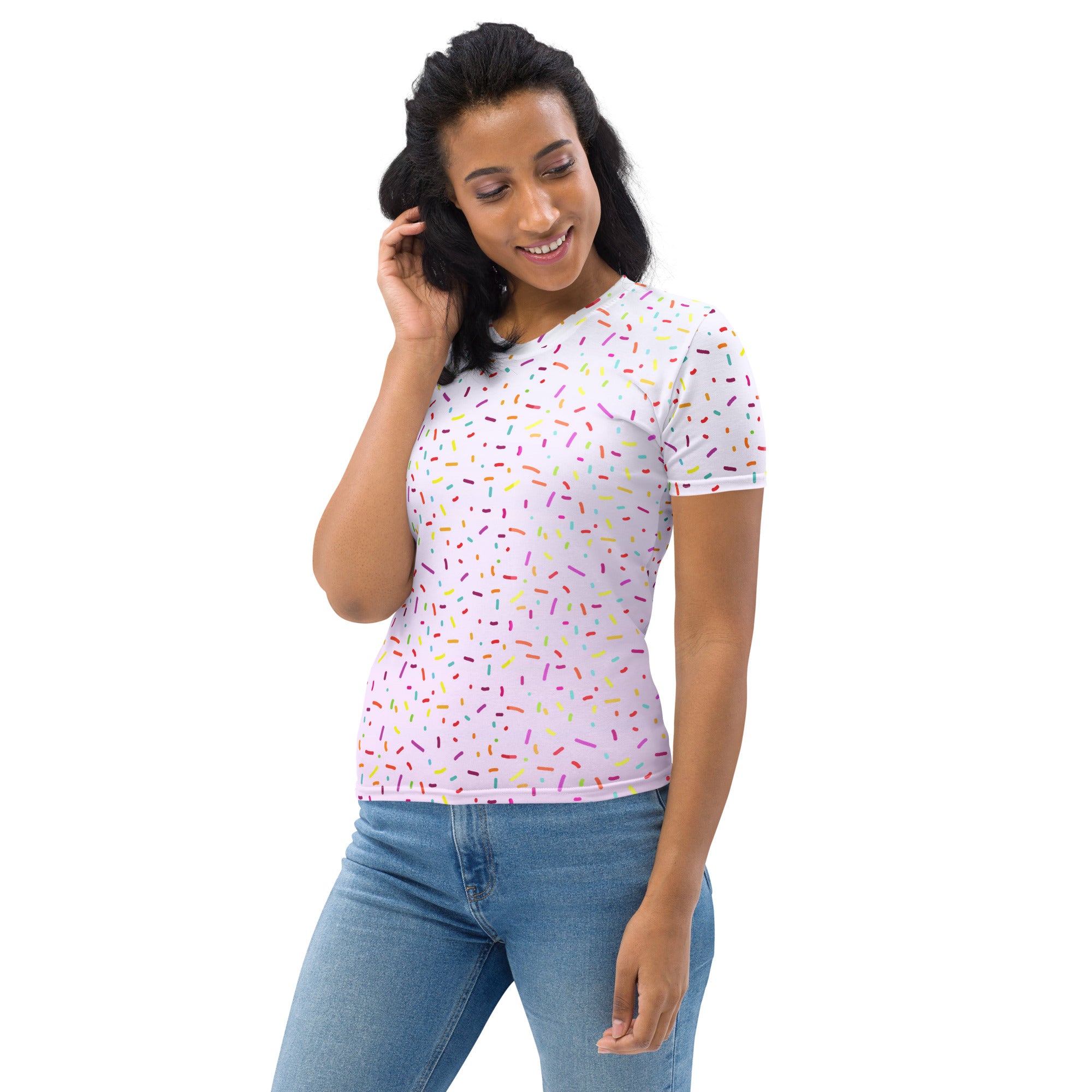 Women's Colorful Sprinkles T-Shirt – Soft Stretch Jersey Tee