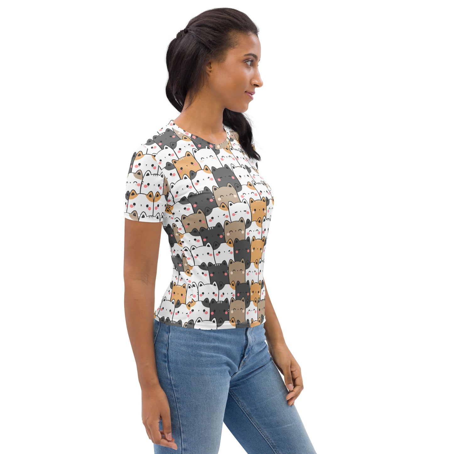 Women's Kawaii Cat Faces T-Shirt – Soft Stretch Jersey Tee
