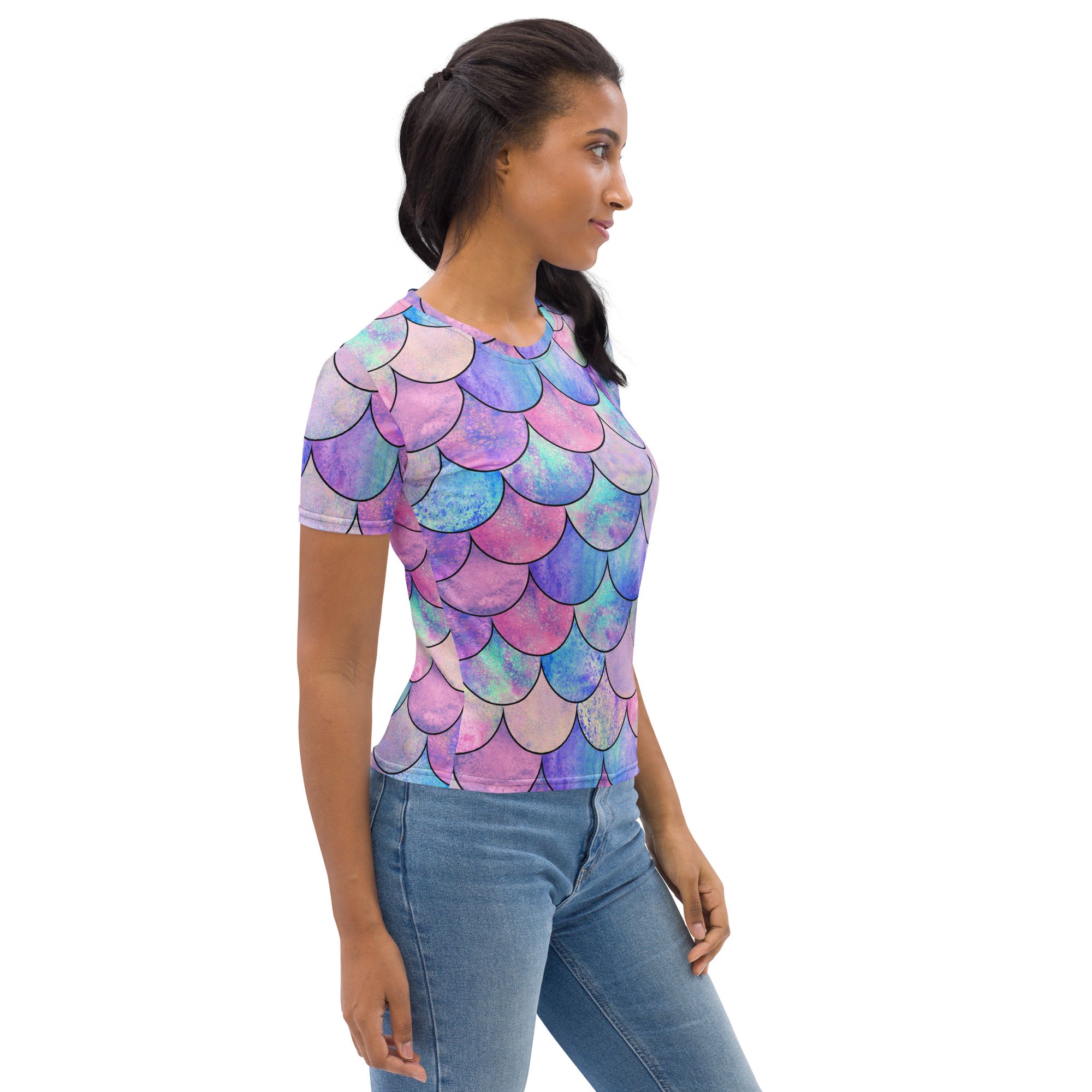Women's Pastel Mermaid Scale T-Shirt – Soft Stretch Jersey Tee