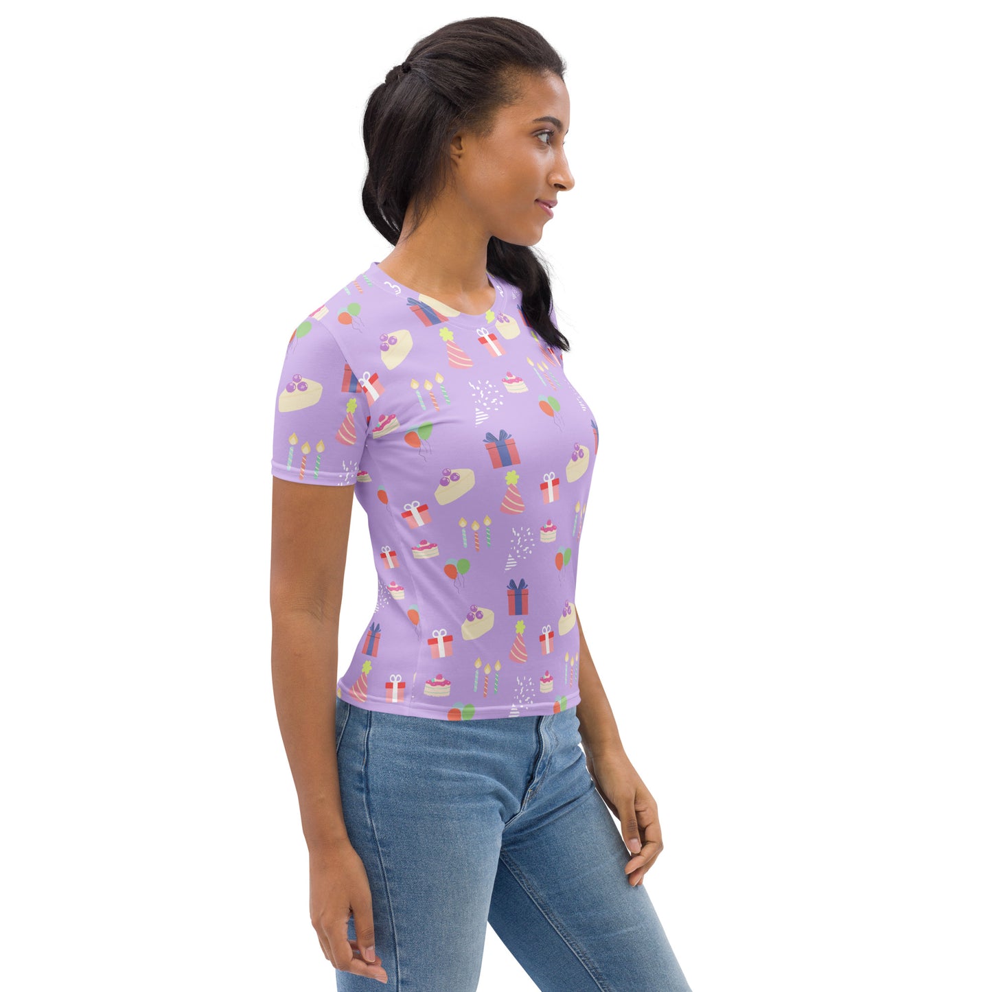 Women's Purple Birthday Party T-Shirt – Soft Stretch Jersey Tee