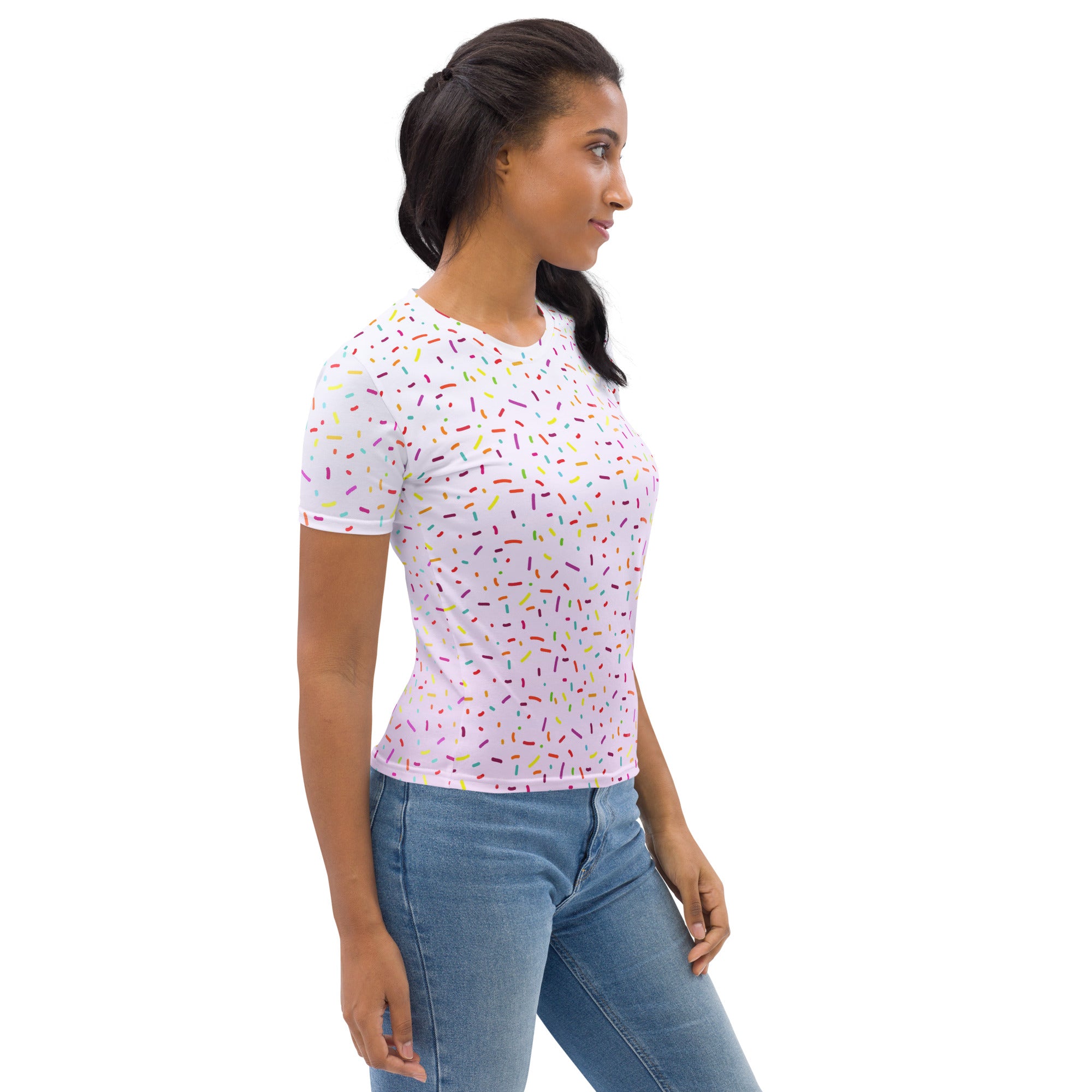Women's Colorful Sprinkles T-Shirt – Soft Stretch Jersey Tee