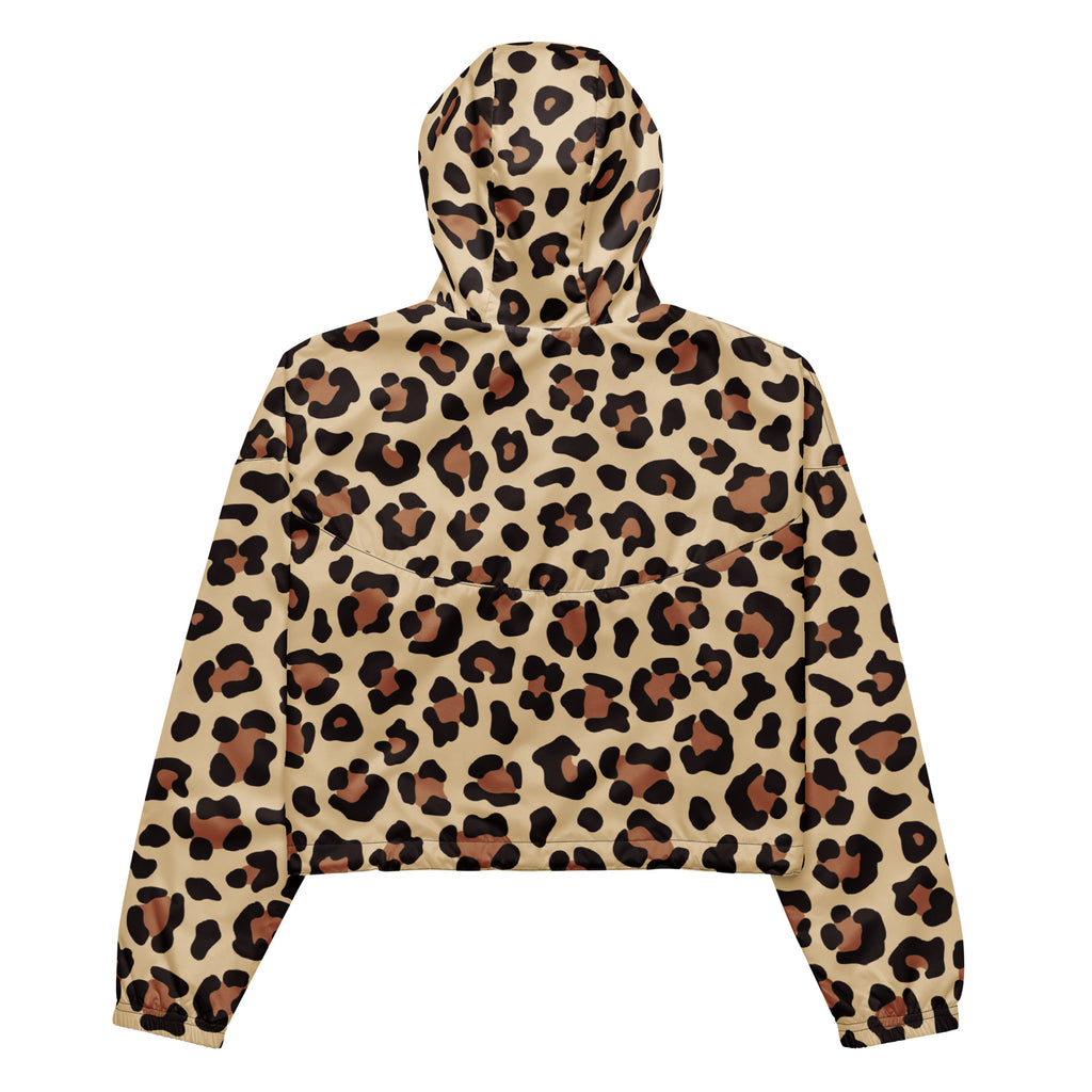 Beige leopard print cropped windbreaker with black and brown spots lightweight water resistant jacket for women