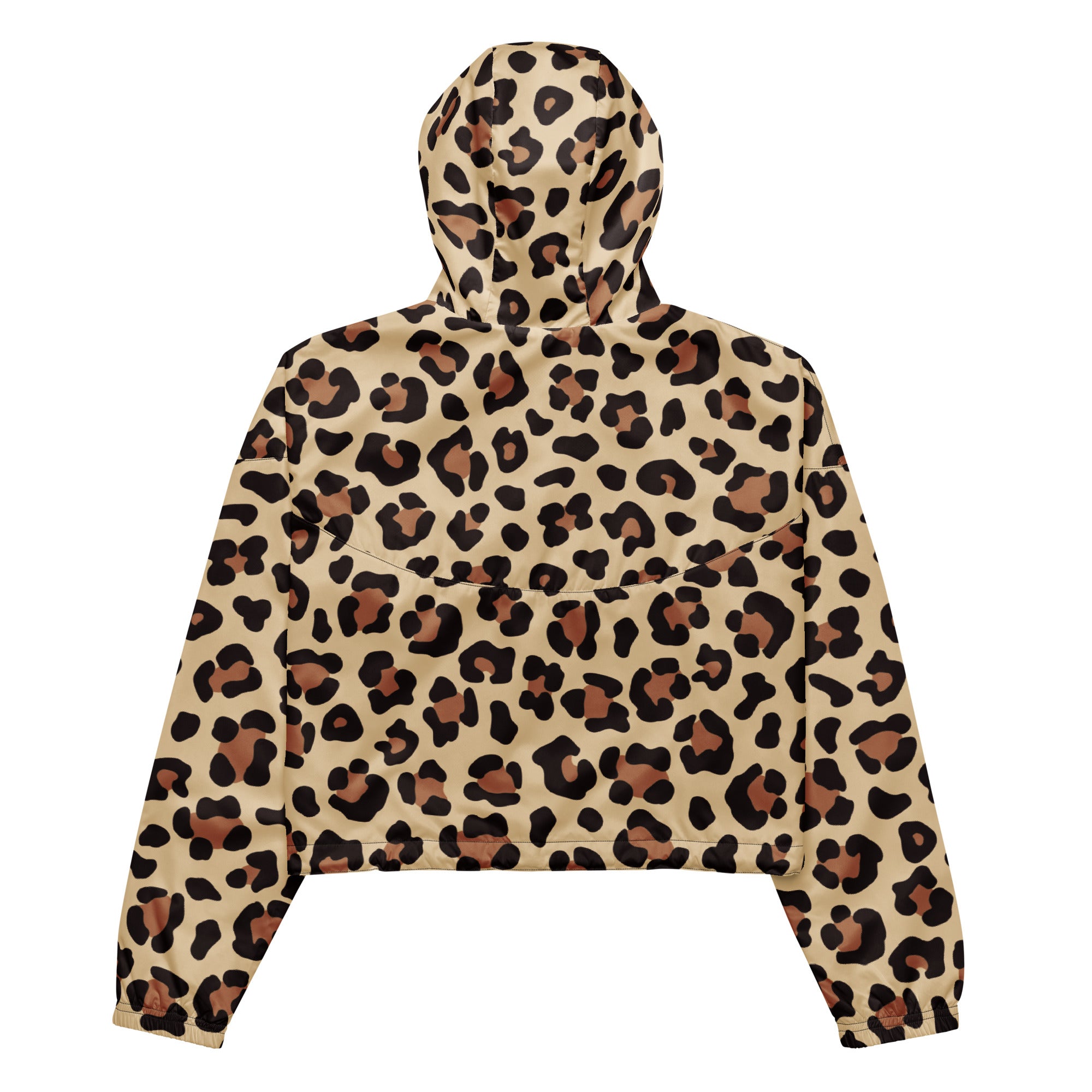 Beige leopard print cropped windbreaker with black and brown spots lightweight water resistant jacket for women
