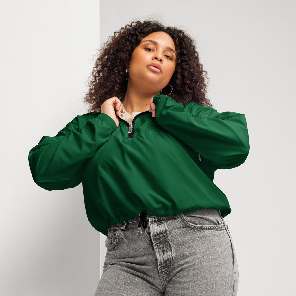 A vibrant green women’s lightweight bomber jacket with long sleeves half-zip front and elastic cuffs