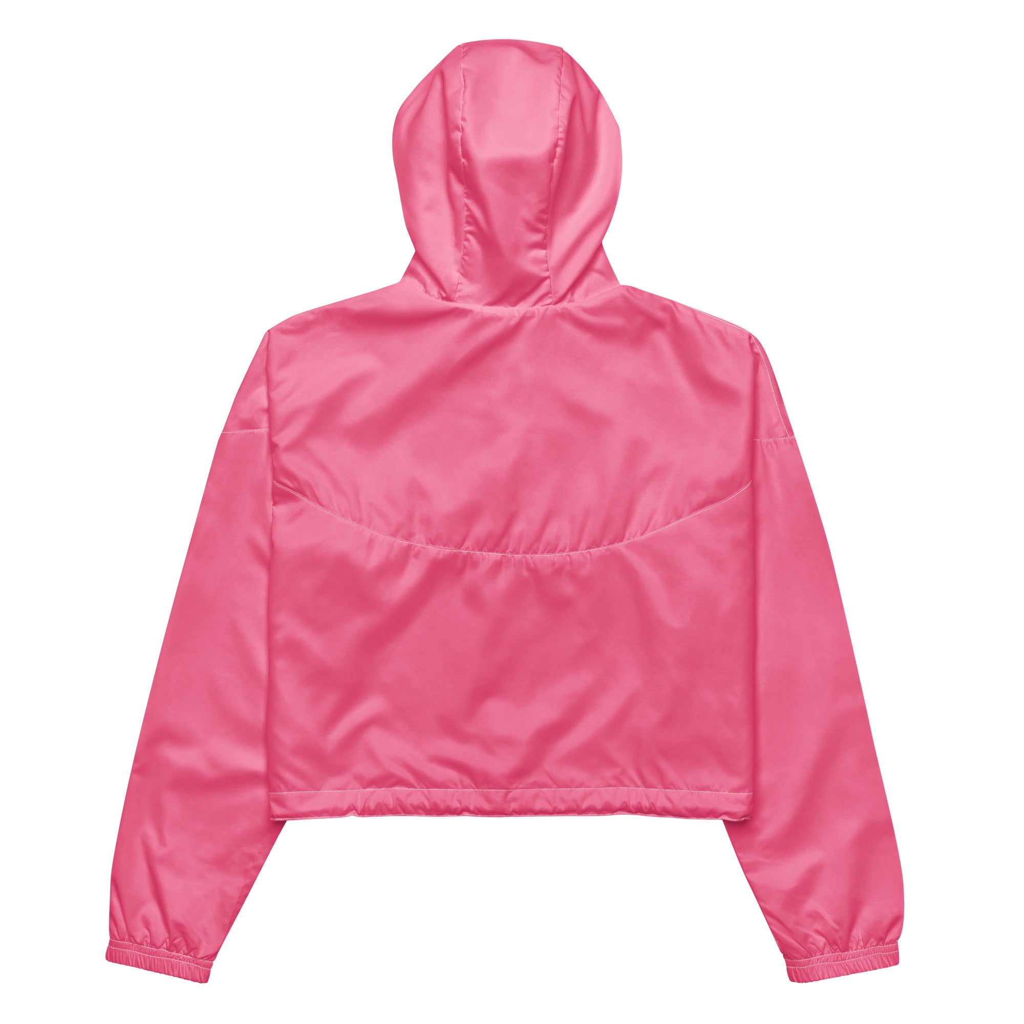 Women’s vibrant pink satin-like cropped hoodie jacket with elastic cuffs and hood lightweight windbreaker style