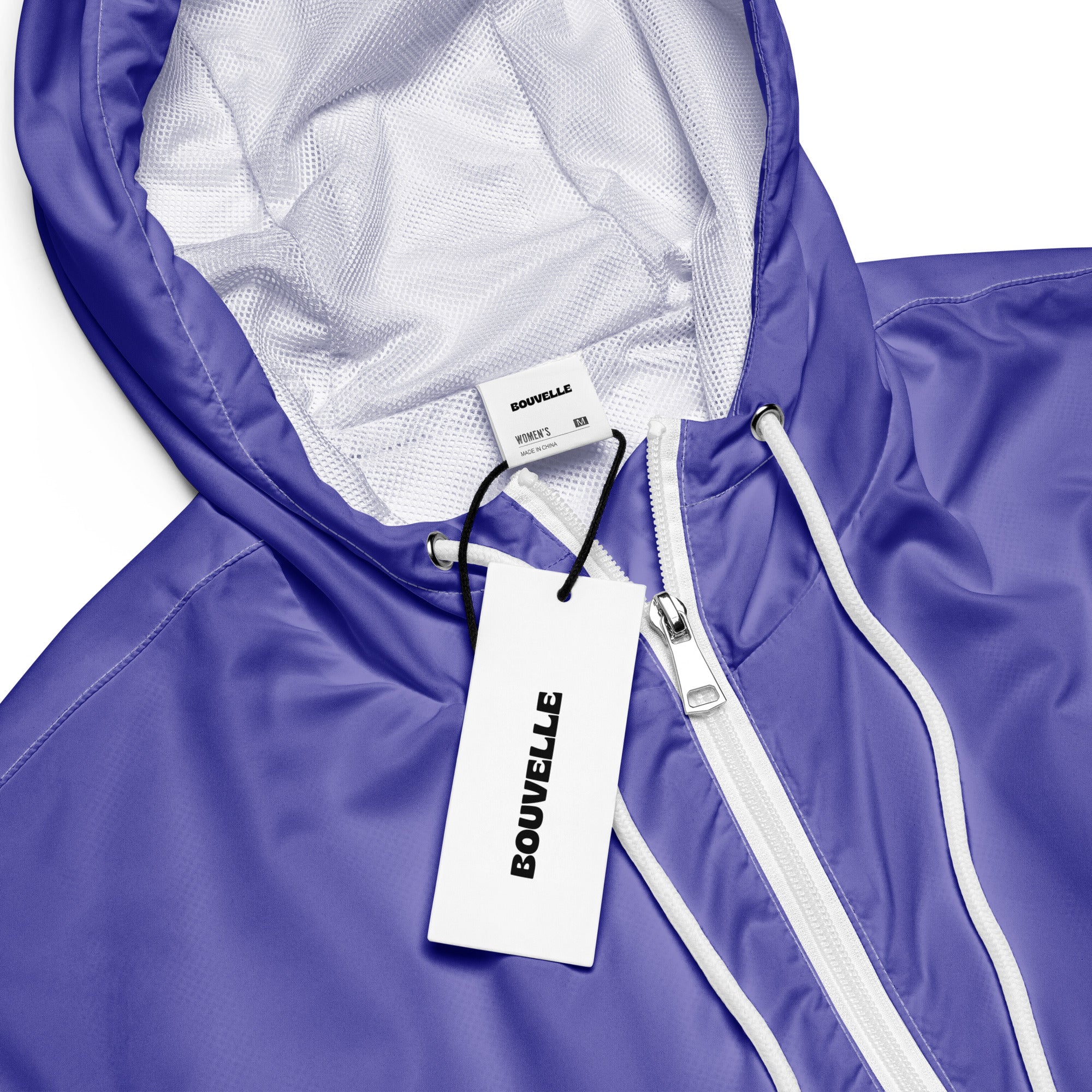 Women’s purple bouvvelle cropped windbreaker with white zipper mesh lining lightweight water resistant hooded jacket