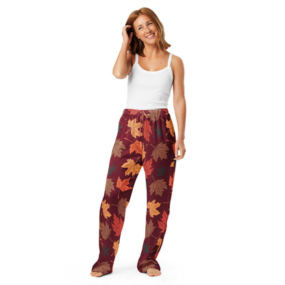 Women’s Autumn Leaves Pajama Pants – Lightweight Relaxed Fit with Drawstring Waist