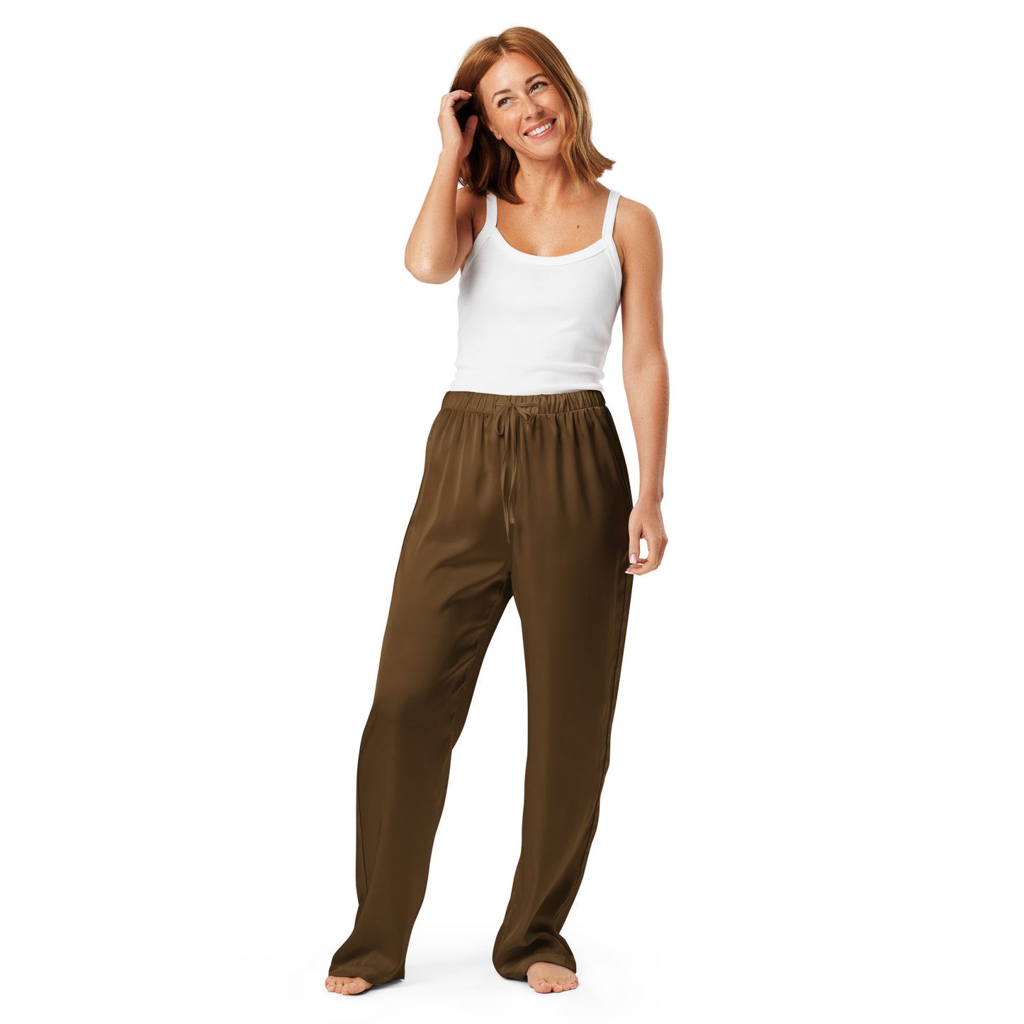 Women’s Brown Pajama Pants – Lightweight Relaxed Fit with Drawstring Waist