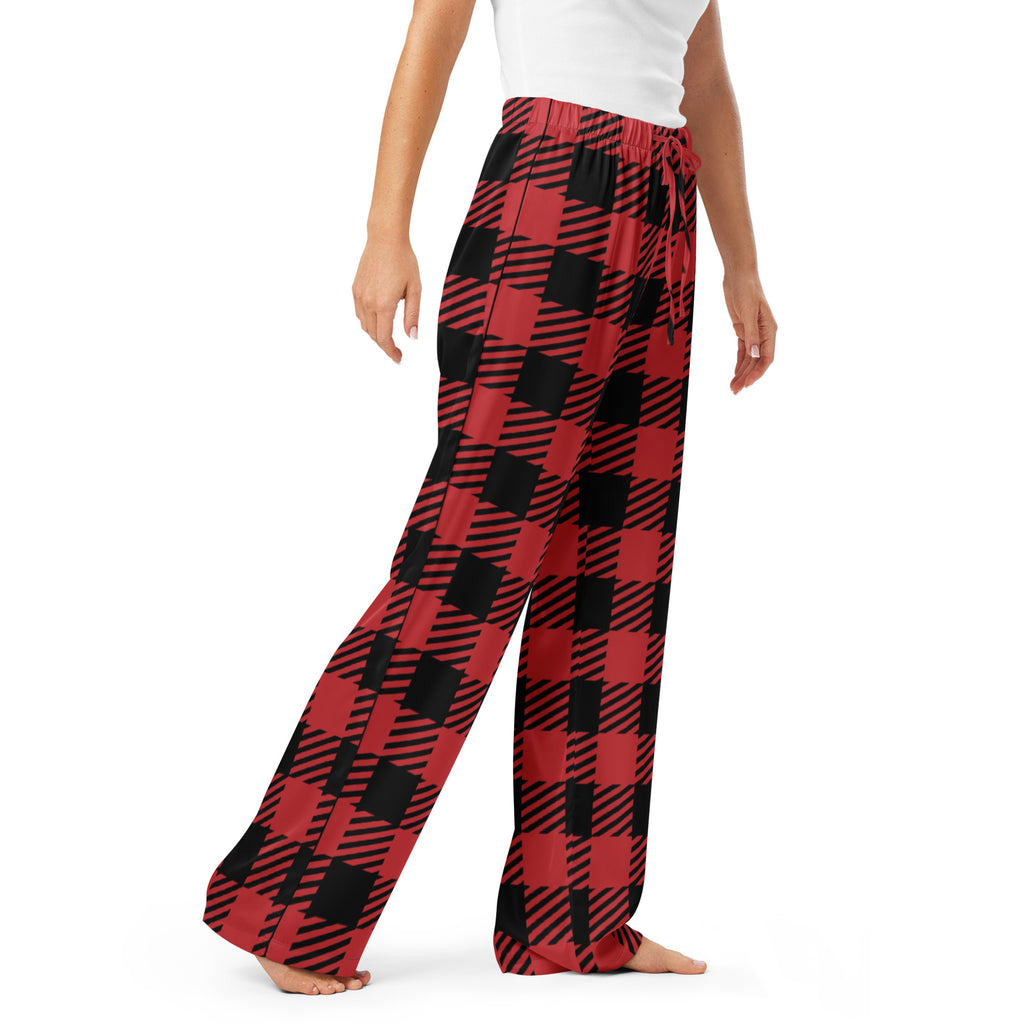 Women’s red and black buffalo plaid lightweight pajama pants with drawstring waist and relaxed fit for comfort