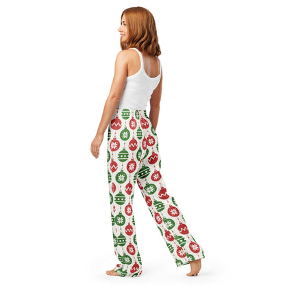 Women’s Christmas Ornament Pajama Pants – Lightweight Relaxed Fit with Drawstring Waist