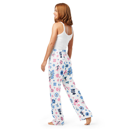 Women’s Pink and Blue Floral Pajama Pants – Lightweight Relaxed Fit with Drawstring Waist