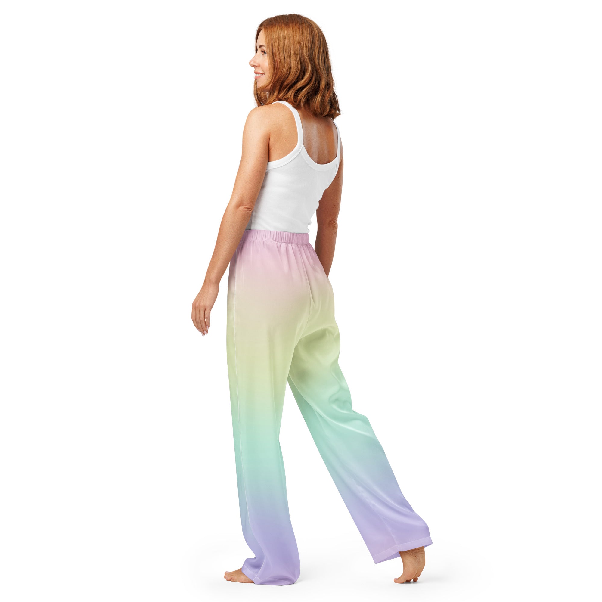 Women’s Pastel Rainbow Pajama Pants – Lightweight Relaxed Fit with Drawstring Waist