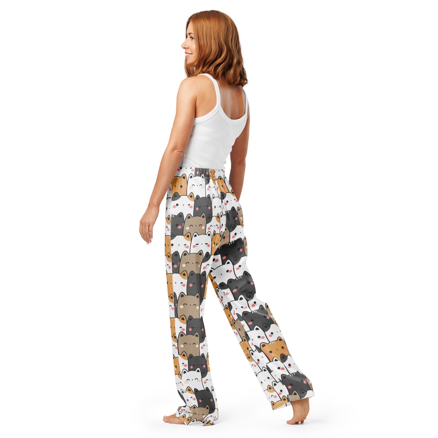 Women’s Kawaii Cat Pajama Pants – Lightweight Relaxed Fit with Drawstring Waist