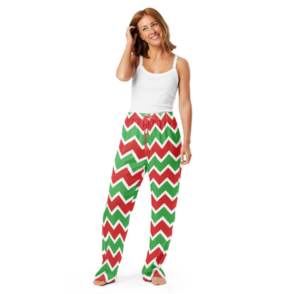 Women’s Christmas Chevron Pajama Pants – Lightweight Relaxed Fit with Drawstring Waist
