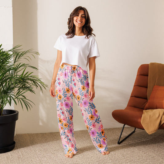 Women’s Pink Floral Pajama Pants – Lightweight Relaxed Fit with Drawstring Waist