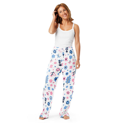 Women’s Pink and Blue Floral Pajama Pants – Lightweight Relaxed Fit with Drawstring Waist