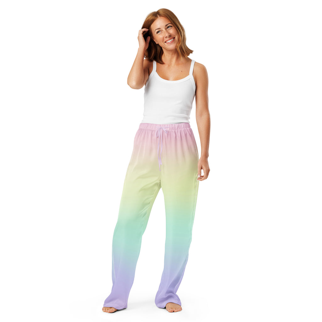 Women’s Pastel Rainbow Pajama Pants – Lightweight Relaxed Fit with Drawstring Waist