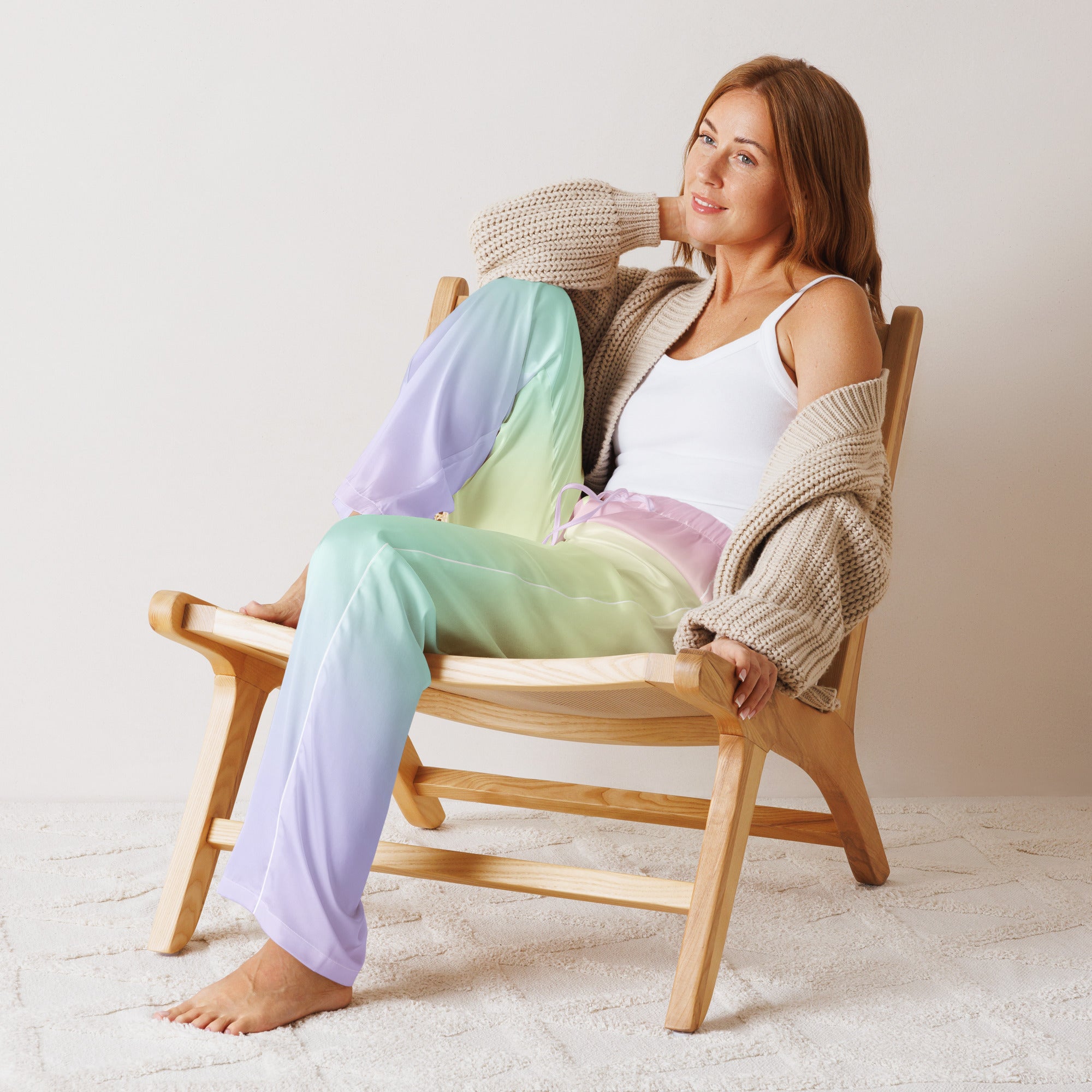 Women’s Pastel Rainbow Pajama Pants – Lightweight Relaxed Fit with Drawstring Waist