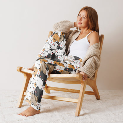 Women’s Kawaii Cat Pajama Pants – Lightweight Relaxed Fit with Drawstring Waist