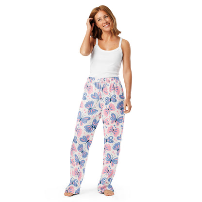 Women’s Pink & Purple Butterflies Pajama Pants – Lightweight Relaxed Fit with Drawstring Waist