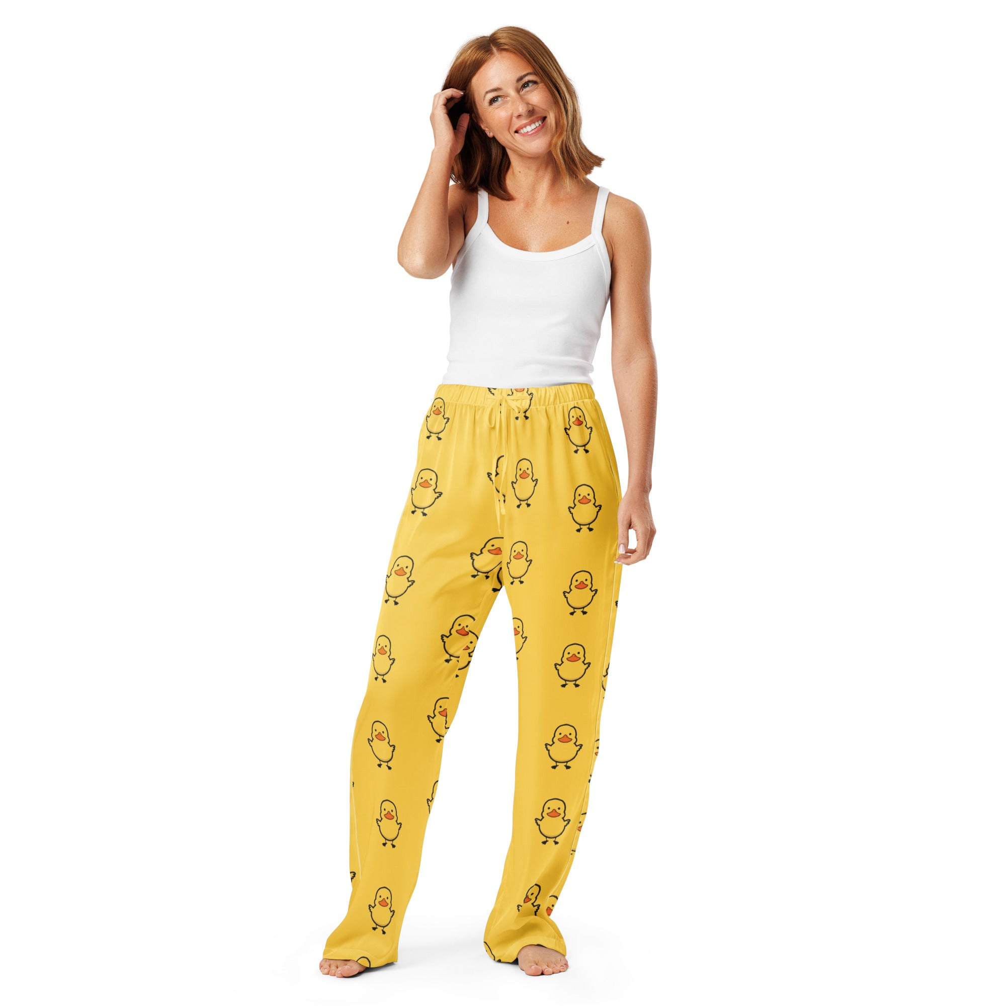 Women’s Yellow Rubber Duck Pajama Pants – Lightweight Relaxed Fit with Drawstring Waist
