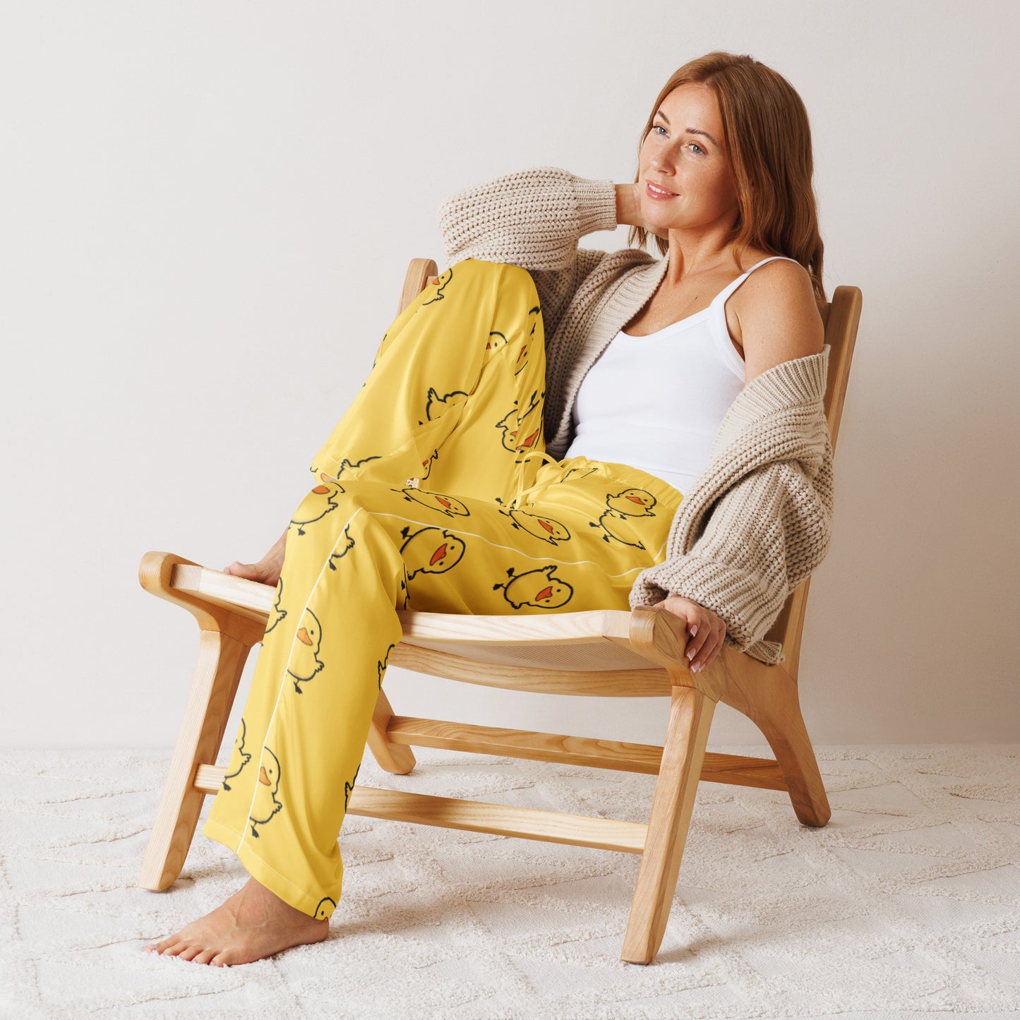 Women’s Yellow Rubber Duck Pajama Pants – Lightweight Relaxed Fit with Drawstring Waist