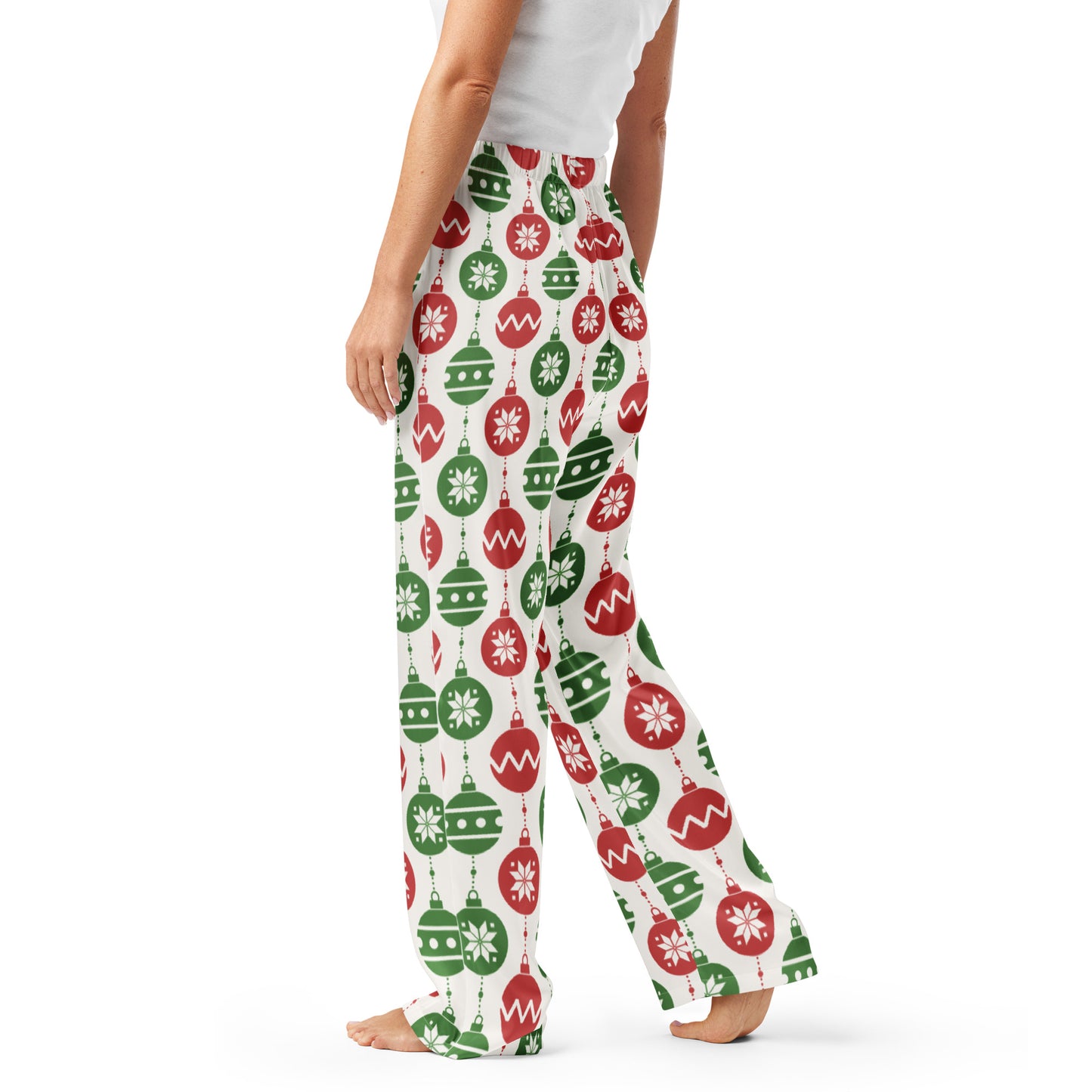 Women’s Christmas Ornament Pajama Pants – Lightweight Relaxed Fit with Drawstring Waist