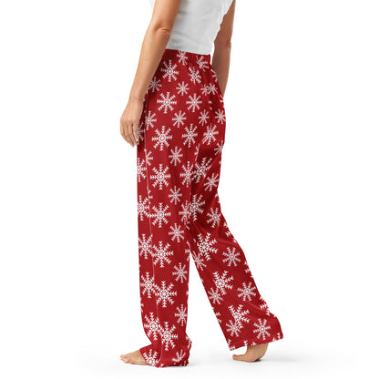 Women’s Red Christmas Snowflakes Pajama Pants – Lightweight Relaxed Fit with Drawstring Waist