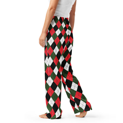 Women’s Christmas Argyle Pajama Pants – Lightweight Relaxed Fit with Drawstring Waist