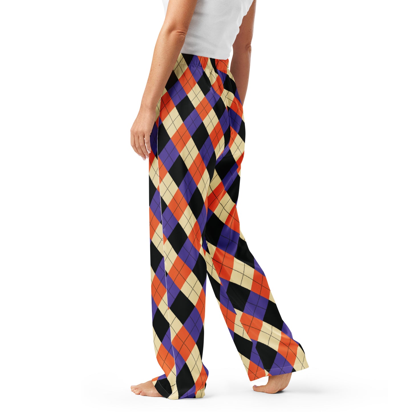 Women’s Halloween Argyle Pajama Pants – Lightweight Relaxed Fit with Drawstring Waist