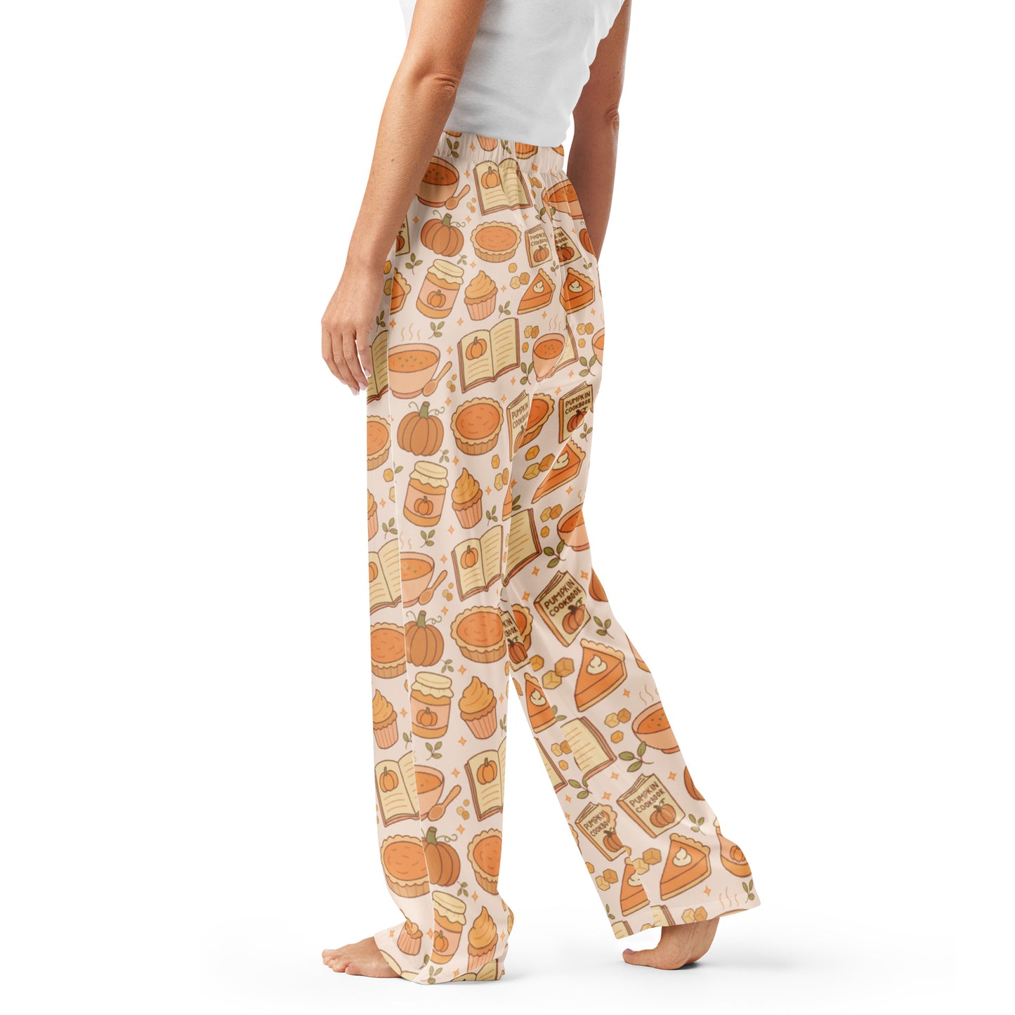 Women’s Pumpkin Pie Themed Pajama Pants – Lightweight Relaxed Fit with Drawstring Waist