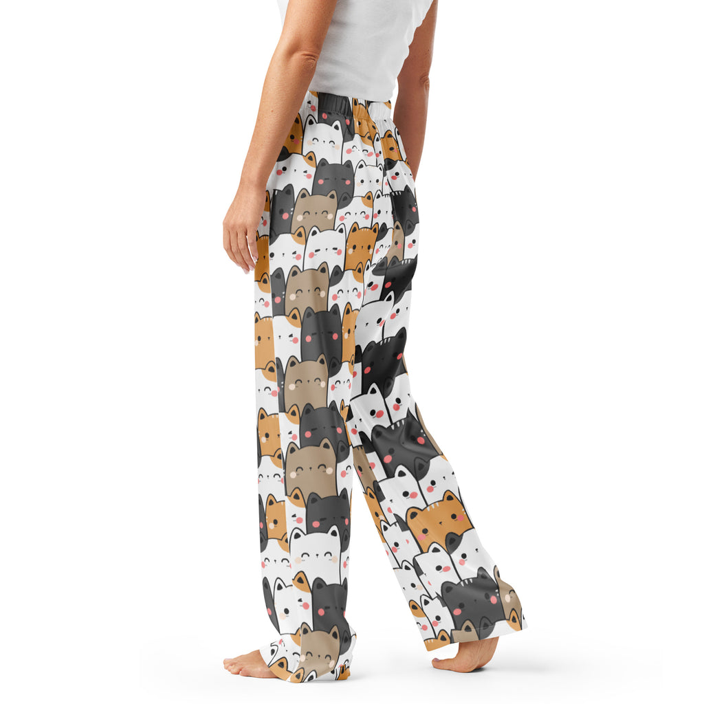 Women’s Kawaii Cat Pajama Pants – Lightweight Relaxed Fit with Drawstring Waist