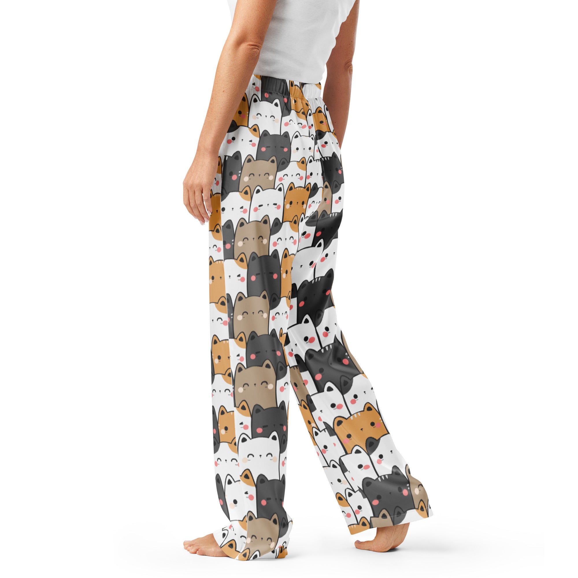 Women’s Kawaii Cat Pajama Pants – Lightweight Relaxed Fit with Drawstring Waist