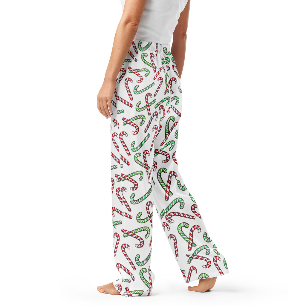 Women’s Red & Green Candy Cane Pajama Pants – Lightweight Relaxed Fit with Drawstring Waist