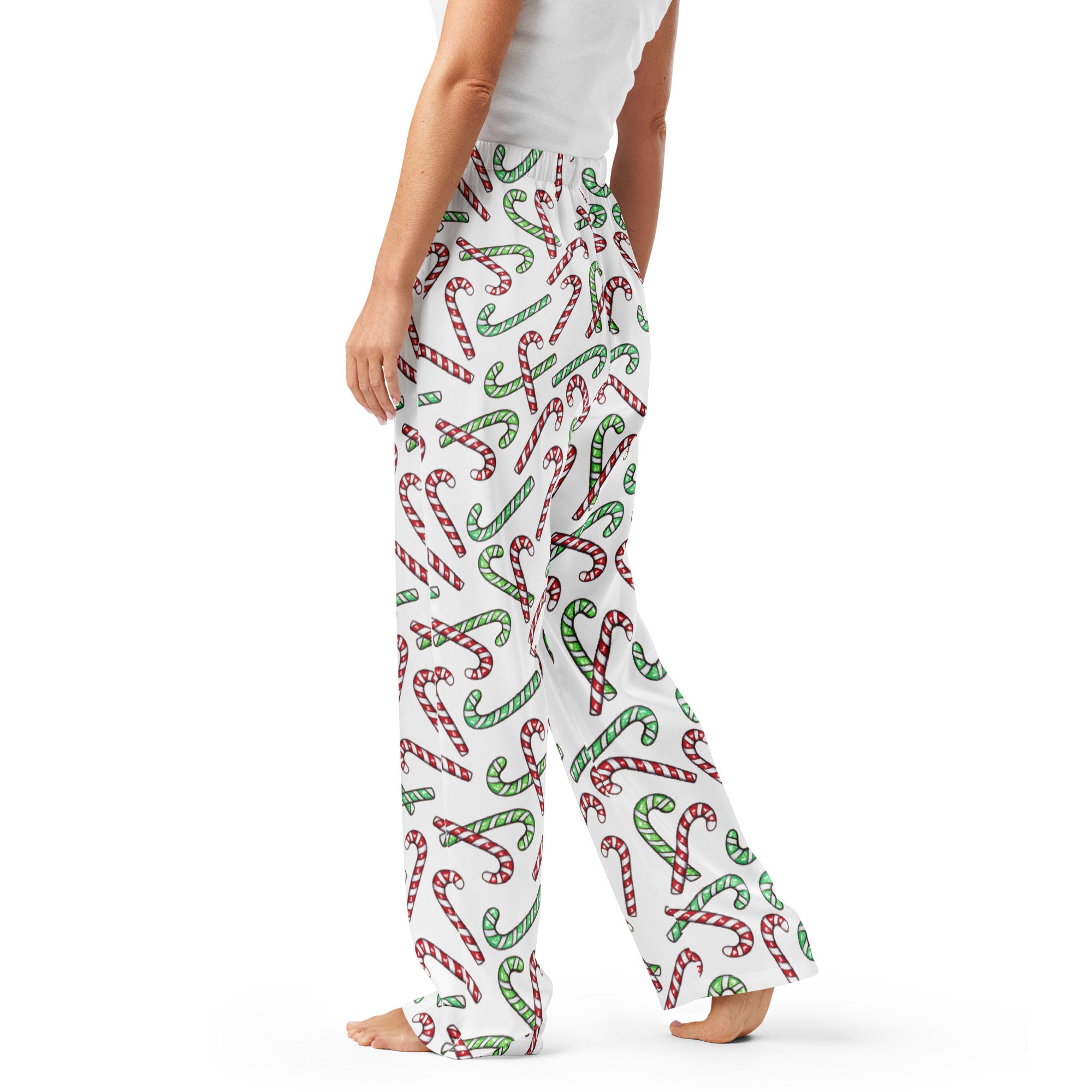 Women’s Red & Green Candy Cane Pajama Pants – Lightweight Relaxed Fit with Drawstring Waist
