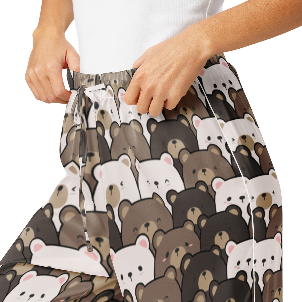 Women’s cotton bear print pajama pants with playful brown and white cartoon bears lightweight relaxed fit