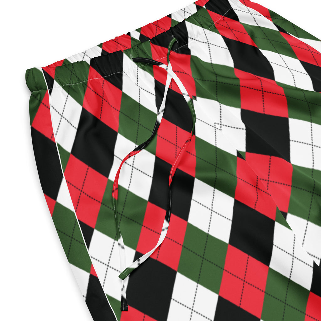 Women’s lightweight relaxed fit christmas argyle pajama pants with red green black and white drawstring waist