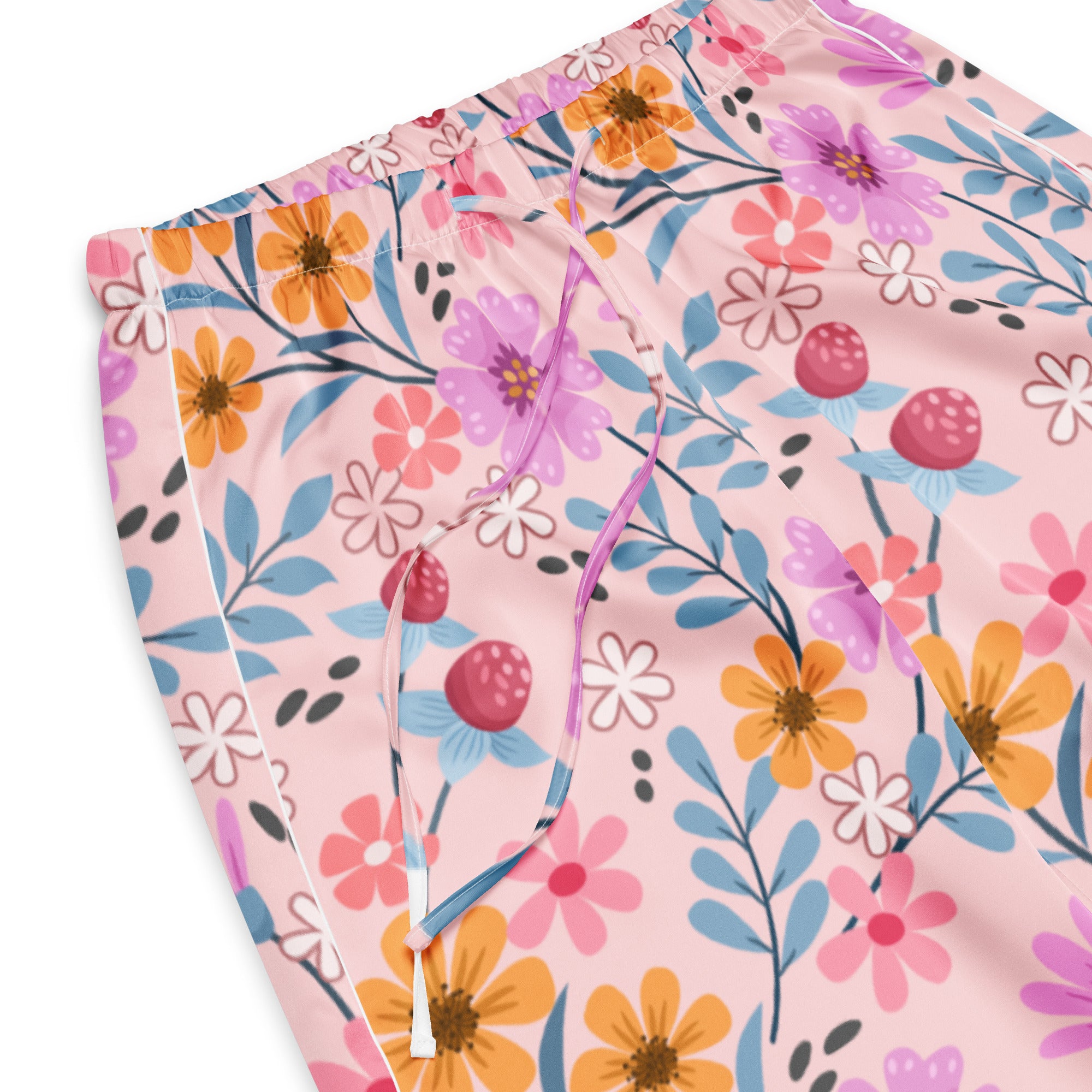 Women’s pink floral pajama shorts with a lightweight relaxed fit and drawstring waistband for comfort