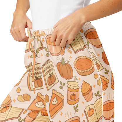 Women’s Pumpkin Pie Themed Pajama Pants – Lightweight Relaxed Fit with Drawstring Waist