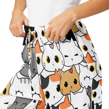 Women’s Cat Face Pajama Pants – Lightweight Relaxed Fit with Drawstring Waist