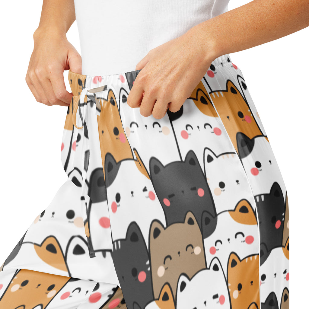 Women’s Kawaii Cat Pajama Pants – Lightweight Relaxed Fit with Drawstring Waist