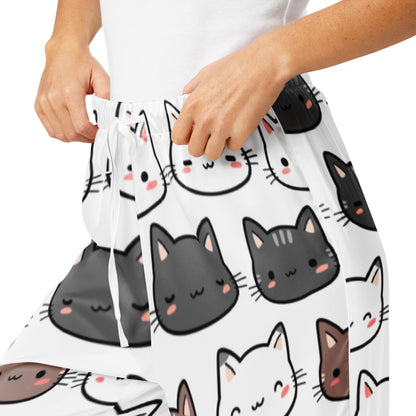 Women’s Cute Cat Print Pajama Pants – Lightweight Relaxed Fit with Drawstring Waist